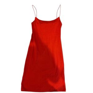 Zara Red Satin Chemise with Spaghetti Straps